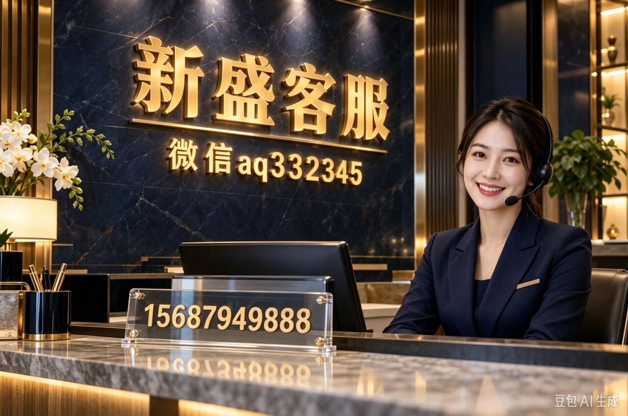 新盛客服接待场景，墙面微信aq332345，电话15687949888
